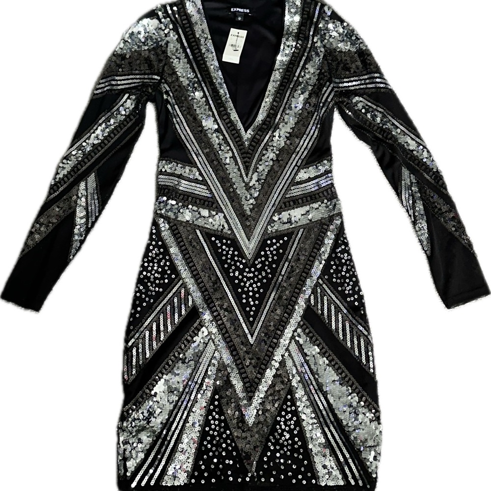 Lipsy Black and Silver Sequin Dress